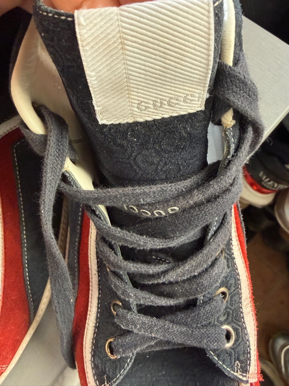 Gucci Men's Blue, Red & White High-Top Sneakers - Picture 5 of 9